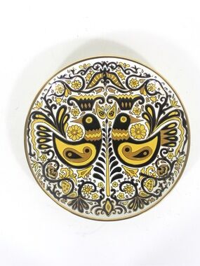 Vintage Nassos Rodos-Hellas Hand Made Greek Wall Hanging Plate Yellow Black Gold